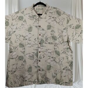 Tommy Bahama Men's XXL Aloha Shirt Ivory Floral‎ 100% Silk Hawaiian Relaxed Fit